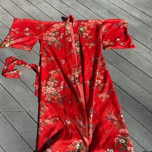 Red Floral Kimono Robe Japan